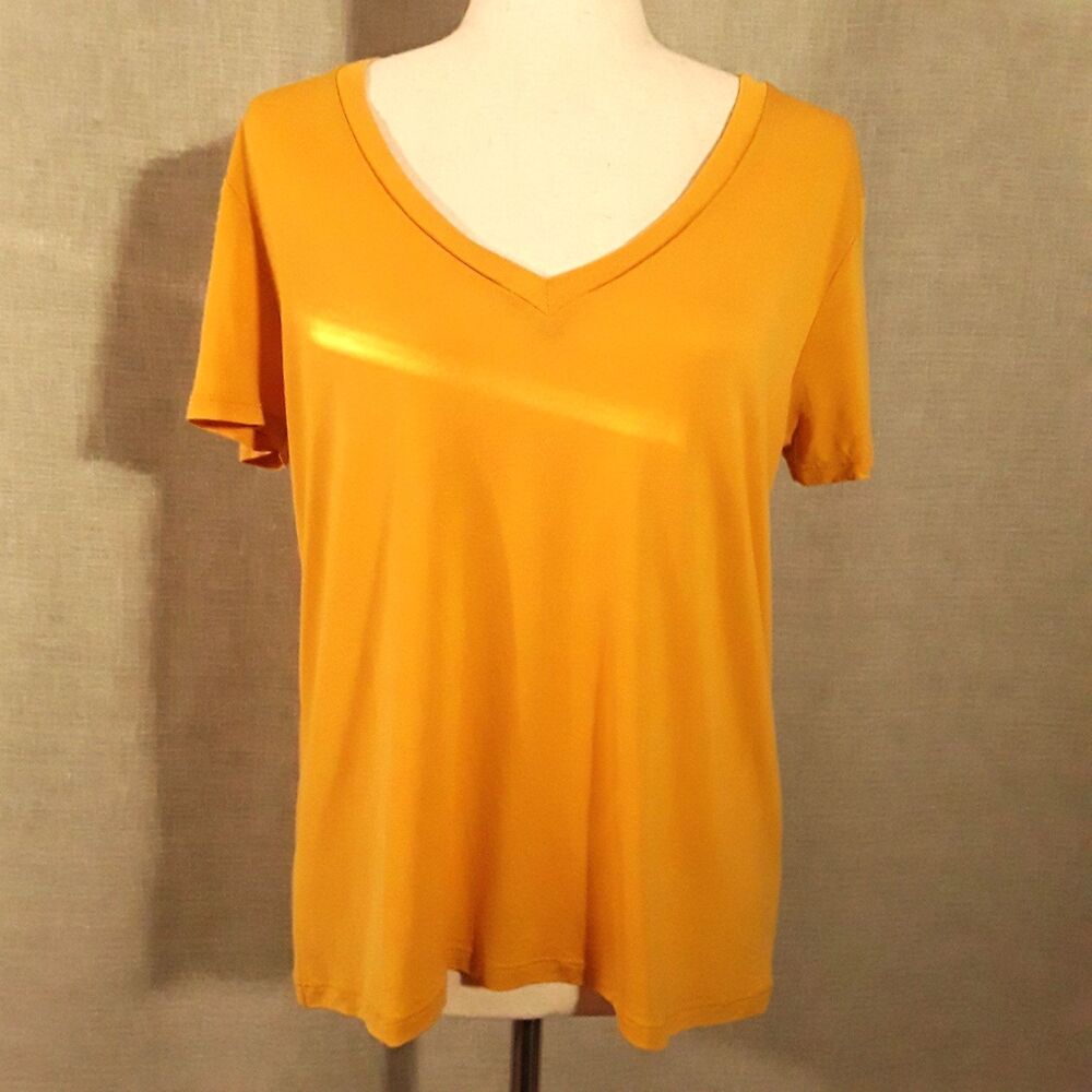 Zara Size Small Silky Top 100% Lyocell Golden Yellow Short Sleeve V-Neck T-Shirt